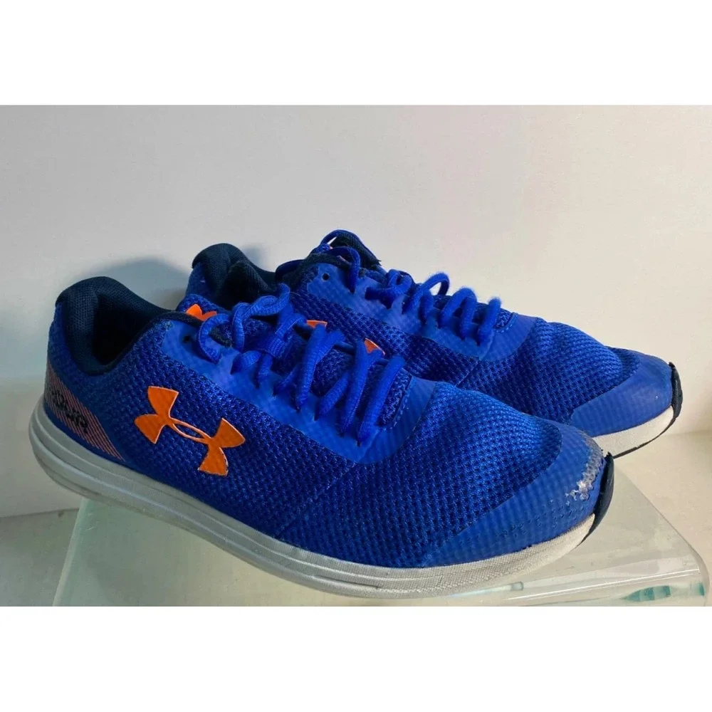 Under Armour Kids Blue Orange Mesh Running Shoes 3020470-400 Size 7Y